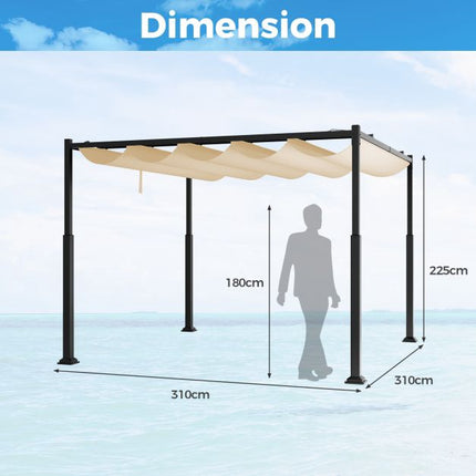 Outdoor Pergola 10x10 Ft, Retractable Canopy, Beige