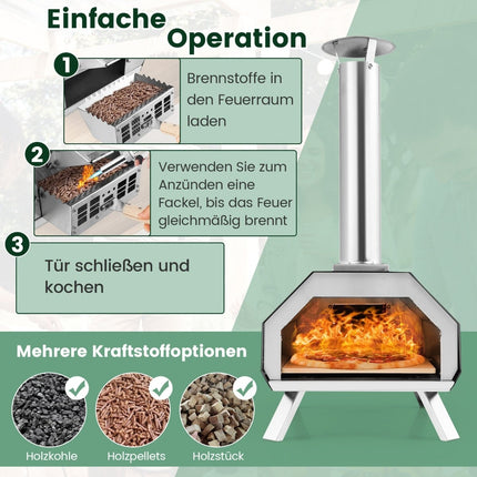 Venkovní pec na pizzu s kamenem, lopatou a teploměrem