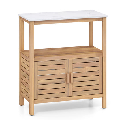 Outdoor Potting Bench with Resin Top & Storage Shelves