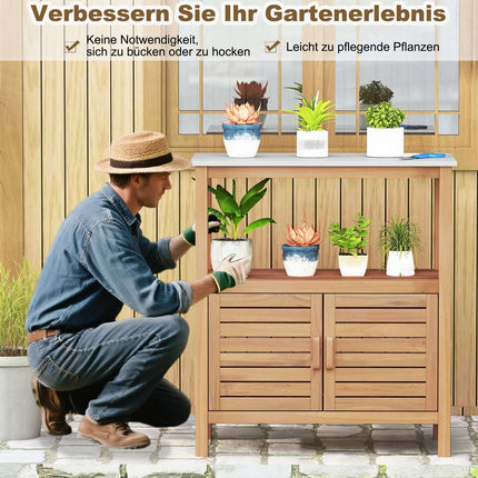 Outdoor Potting Bench with Resin Top & Storage Shelves