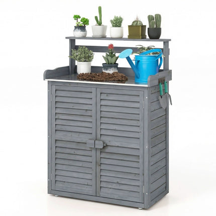 Gartentisch mit Zinkplatte und Ablageflächen