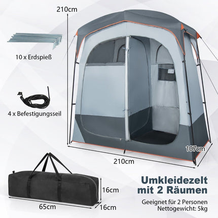 Outdoor-Privatsphäre-Zelt mit 2 Räumen, abnehmbarem Regenschutz
