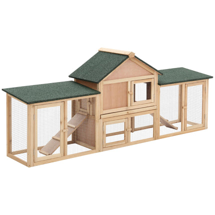 Outdoor Rabbit Hutch with 2 Runs, Fir Wood, Grey & Black