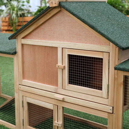 Outdoor Rabbit Hutch with 2 Runs, Fir Wood, Grey & Black