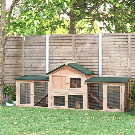 Outdoor Rabbit Hutch with 2 Runs, Fir Wood, Grey & Black