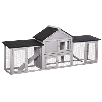 Outdoor Rabbit Hutch with Dual Runs, Asphalt Roof, Fir Wood