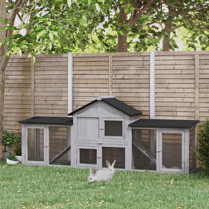 Outdoor Rabbit Hutch with Dual Runs, Asphalt Roof, Fir Wood
