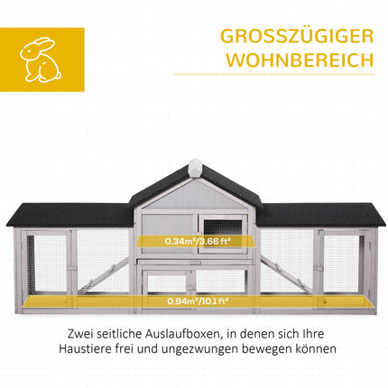 Outdoor Rabbit Hutch with Dual Runs, Asphalt Roof, Fir Wood