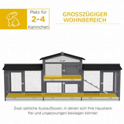 Hasenstall für Draußen mit Auslauf, Rampe, Teerdach, Holz