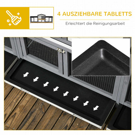 Hasenstall für Draußen mit Auslauf, Rampe, Teerdach, Holz