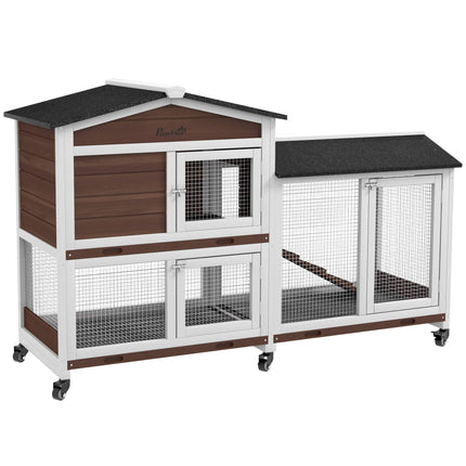 Outdoor Rabbit Hutch with Wheels, Wood and Steel, Brown