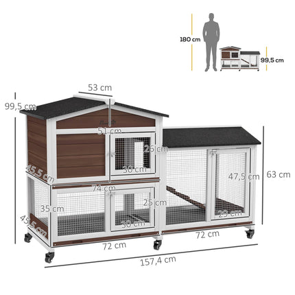 Outdoor Rabbit Hutch with Wheels, Wood and Steel, Brown