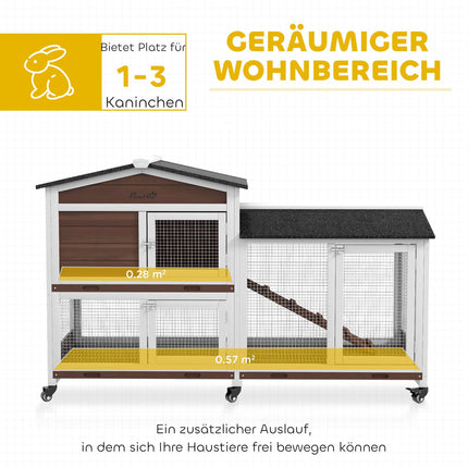 Outdoor Rabbit Hutch with Wheels, Wood and Steel, Brown