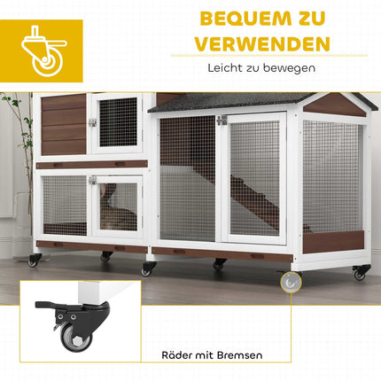 Outdoor Rabbit Hutch with Wheels, Wood and Steel, Brown