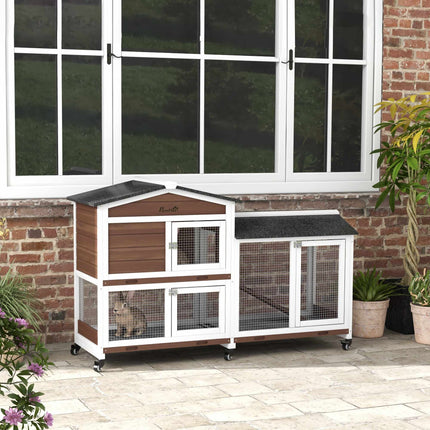 Outdoor Rabbit Hutch with Wheels, Wood and Steel, Brown