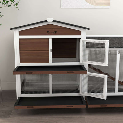Outdoor Rabbit Hutch with Wheels, Wood and Steel, Brown