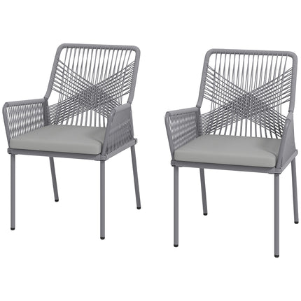 Outdoor Rattan-Stühle 2er-Set, Dunkelgrau, waschbare Kissen