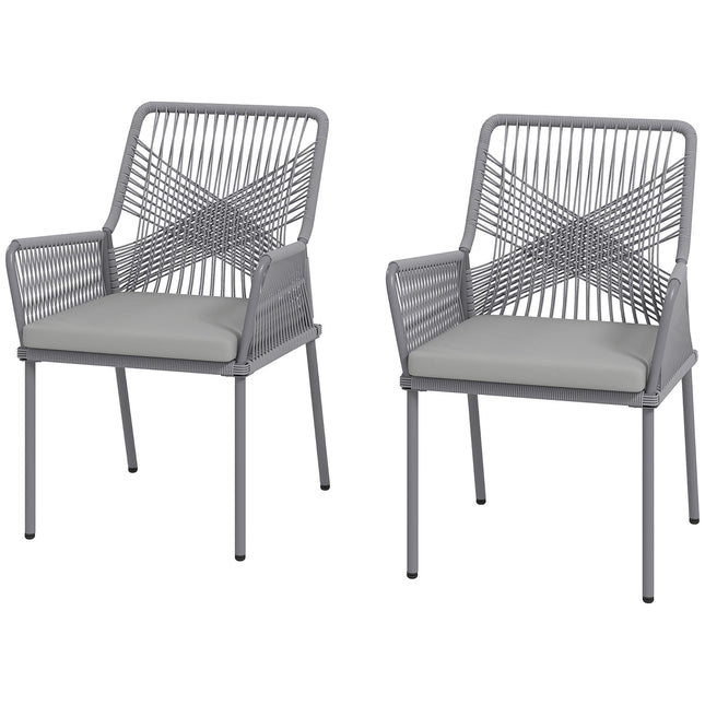 Outdoor Rattan-Stühle 2er-Set, Dunkelgrau, waschbare Kissen