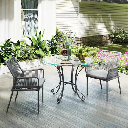 Outdoor Rattan-Stühle 2er-Set, Dunkelgrau, waschbare Kissen