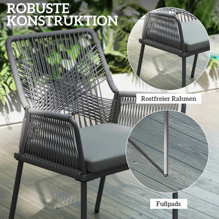 Outdoor Rattan-Stühle 2er-Set, Dunkelgrau, waschbare Kissen