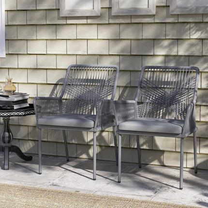 Outdoor Rattan-Stühle 2er-Set, Dunkelgrau, waschbare Kissen