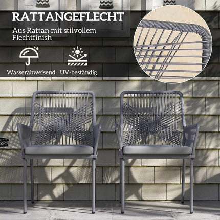 Outdoor Rattan-Stühle 2er-Set, Dunkelgrau, waschbare Kissen