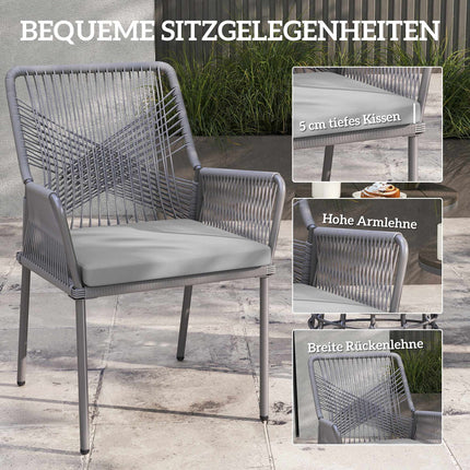 Outdoor Rattan-Stühle 2er-Set, Dunkelgrau, waschbare Kissen