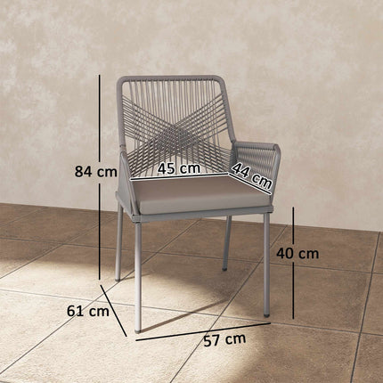 Outdoor Rattan-Stühle 2er-Set, Dunkelgrau, waschbare Kissen