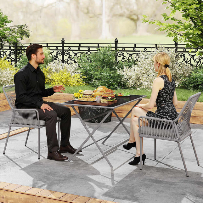 Outdoor Rattan-Stühle 2er-Set, Dunkelgrau, waschbare Kissen