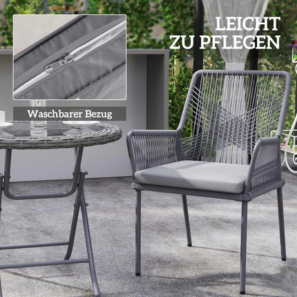 Outdoor Rattan-Stühle 2er-Set, Dunkelgrau, waschbare Kissen