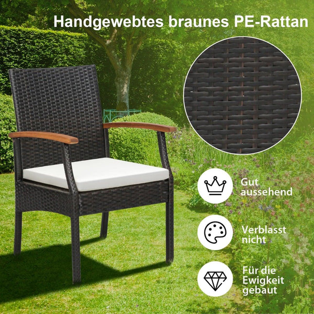 Gartenstühle aus Polyrattan, 2er-Set mit Kissen, Metallgestell