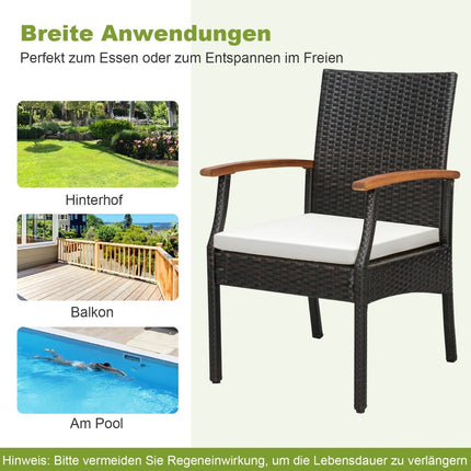 Gartenstühle aus Polyrattan, 2er-Set mit Kissen, Metallgestell