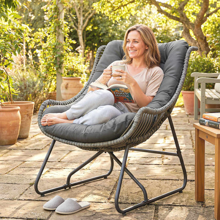 Outdoor-Rattansessel mit Kissen, Stahlrahmen, 120 kg Tragkraft