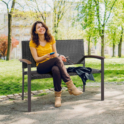 Outdoor Rattan-Loveseat-Bank, Akazienarmlehnen, 114 cm