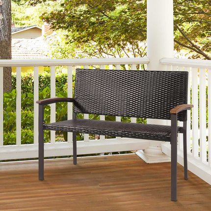Outdoor Rattan-Loveseat-Bank, Akazienarmlehnen, 114 cm