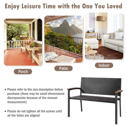 Outdoor Rattan-Loveseat-Bank, Akazienarmlehnen, 114 cm