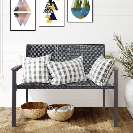 Outdoor Rattan-Loveseat-Bank, Akazienarmlehnen, 114 cm