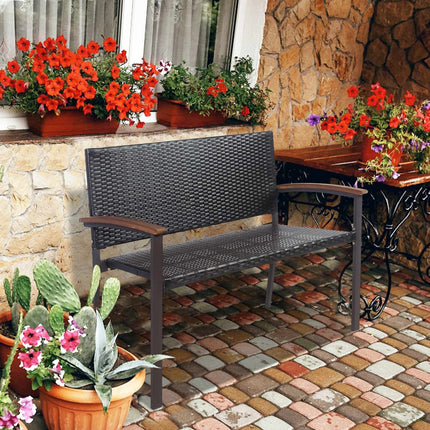 Outdoor Rattan-Loveseat-Bank, Akazienarmlehnen, 114 cm