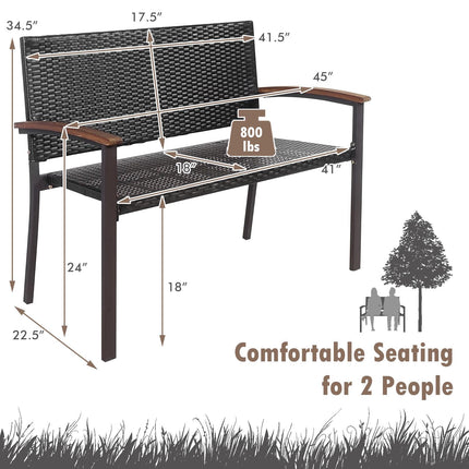 Outdoor Rattan-Loveseat-Bank, Akazienarmlehnen, 114 cm