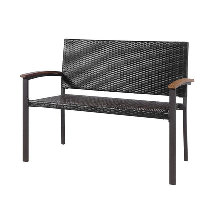 Outdoor Rattan-Loveseat-Bank, Akazienarmlehnen, 114 cm