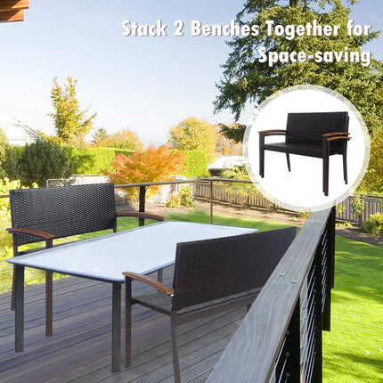 Outdoor Rattan-Loveseat-Bank, Akazienarmlehnen, 114 cm