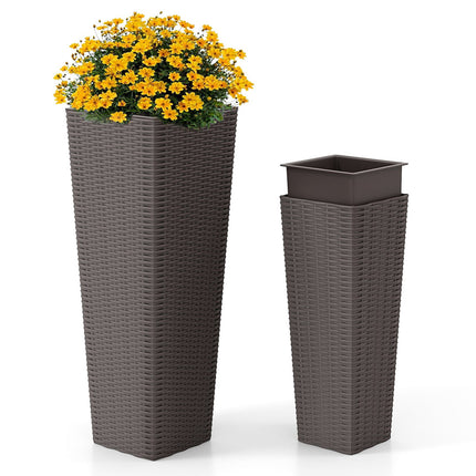 Outdoor Rattan-Pflanzgefäß-Set, 2 Größen, Innentöpfe, Drainage