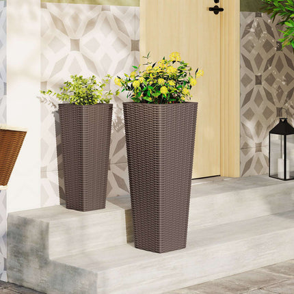 Outdoor Rattan-Pflanzgefäß-Set, 2 Größen, Innentöpfe, Drainage