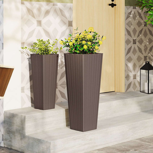 Outdoor Rattan-Pflanzgefäß-Set, 2 Größen, Innentöpfe, Drainage