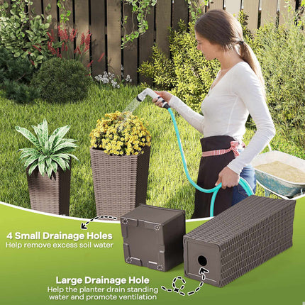 Outdoor Rattan-Pflanzgefäß-Set, 2 Größen, Innentöpfe, Drainage