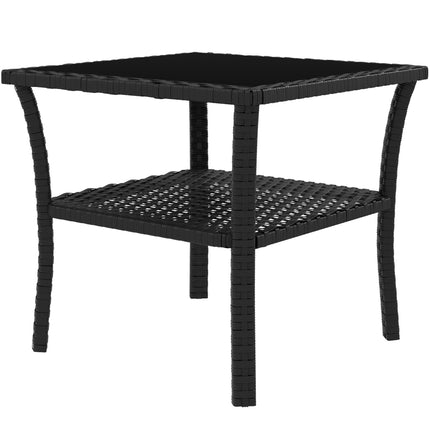 Outdoor Rattan Side Table, 50x50x45cm, Glass Top, 4 Seats