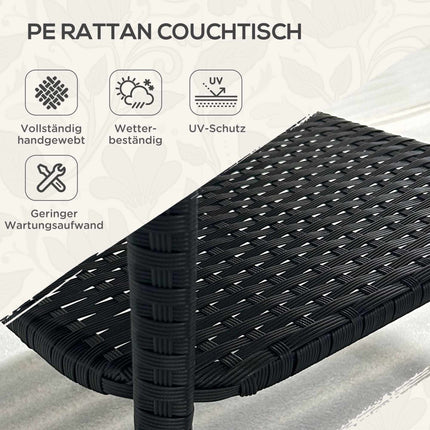 Outdoor Rattan Side Table, 50x50x45cm, Glass Top, 4 Seats