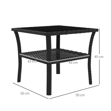 Outdoor Rattan Side Table, 50x50x45cm, Glass Top, 4 Seats