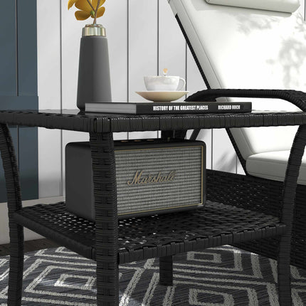 Outdoor Rattan Side Table, 50x50x45cm, Glass Top, 4 Seats