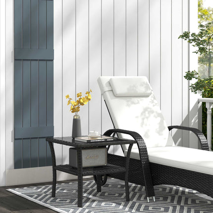 Outdoor Rattan Side Table, 50x50x45cm, Glass Top, 4 Seats